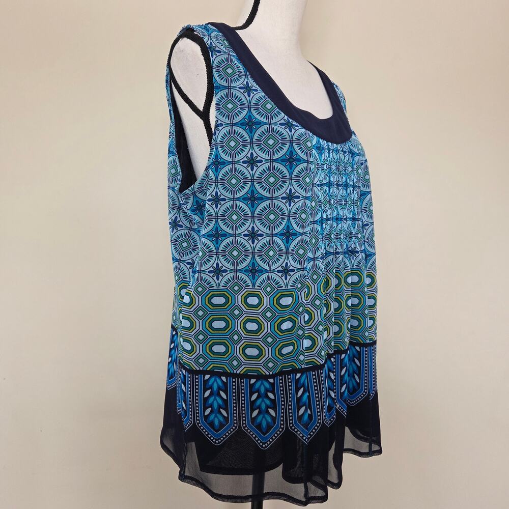 Rafaella Studio 1X Pullover Sleeveless Tunic Scoop Neck Pintuck Lined Top Blue - Picture 3 of 14